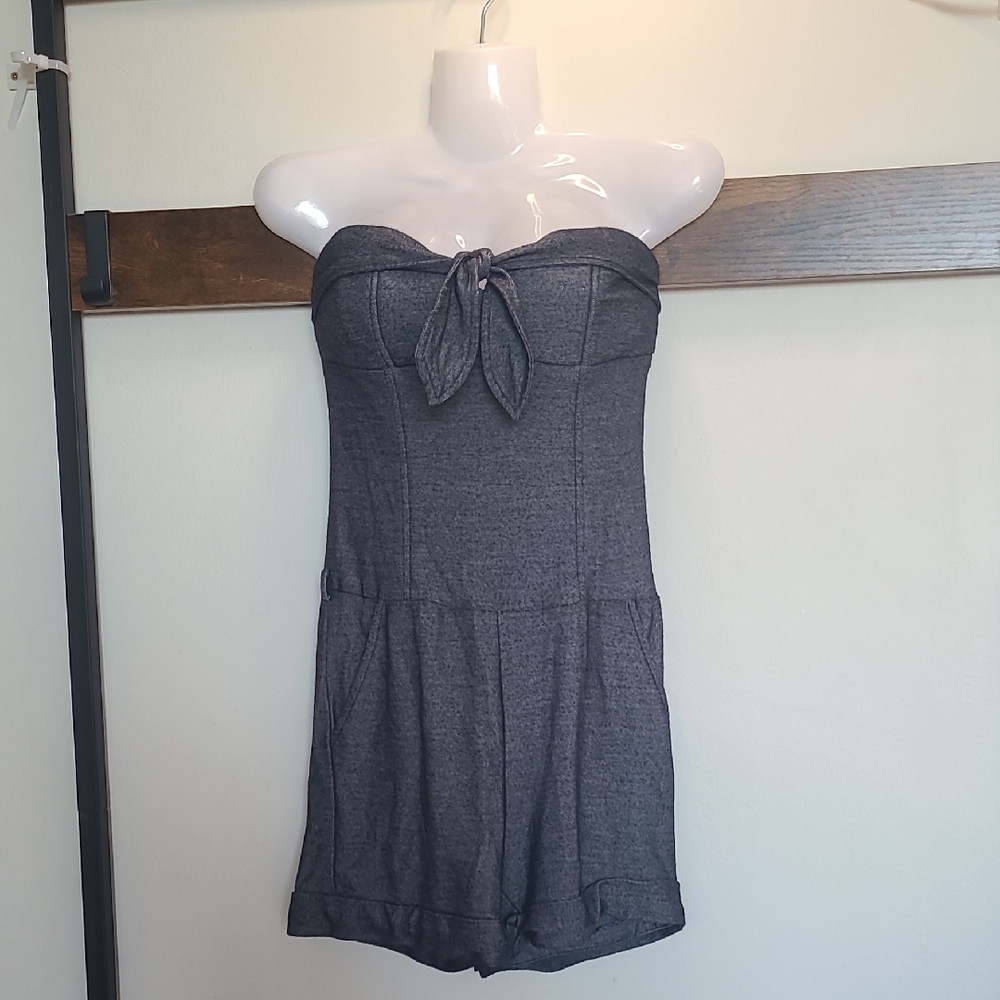 Costa Blanca Romper Denim Boat Cruise Sweetheart Strapless Jumpsuit Minimalist